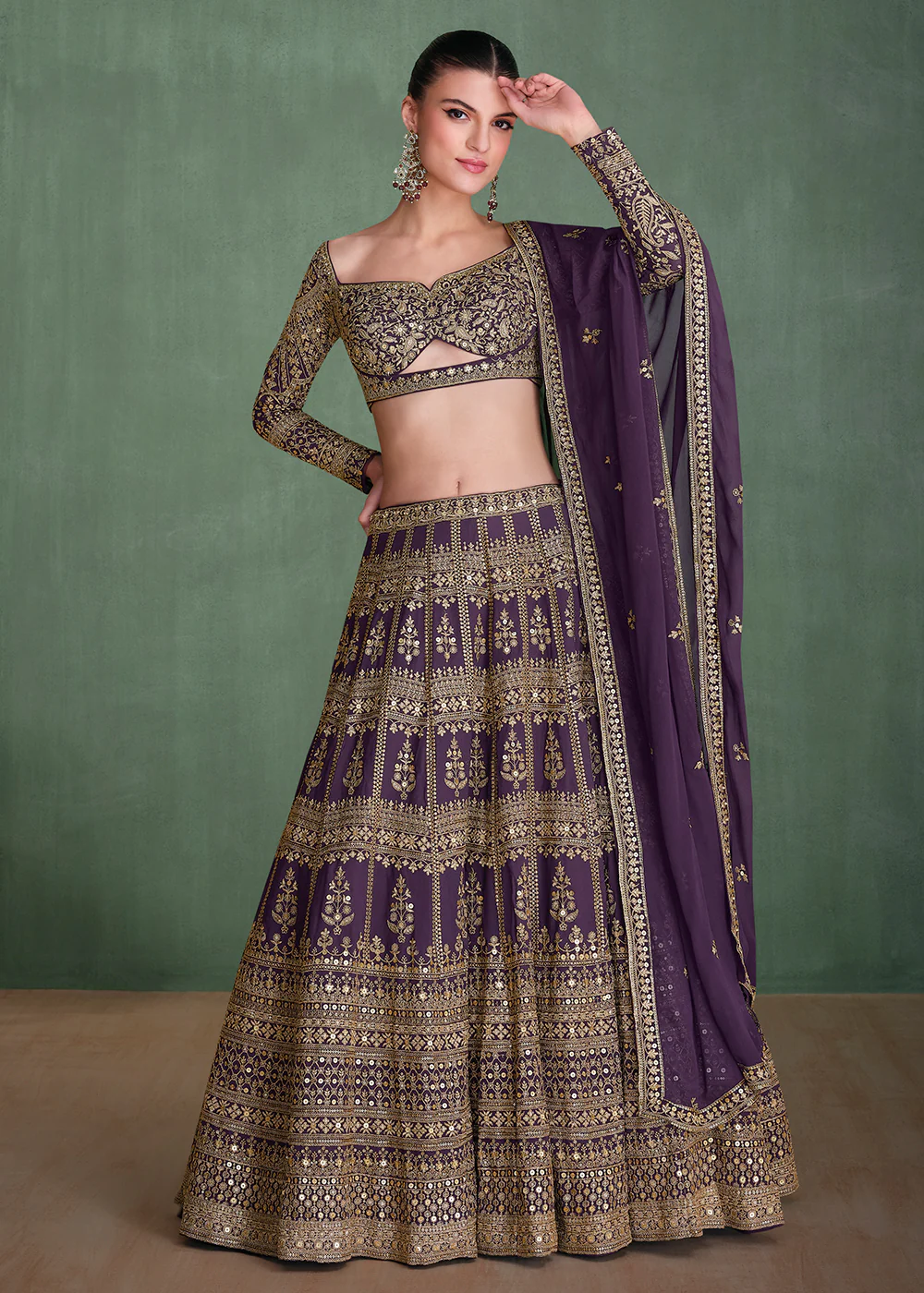 Purple Embroidered Georgette Designer Party Style Lehenga Choli