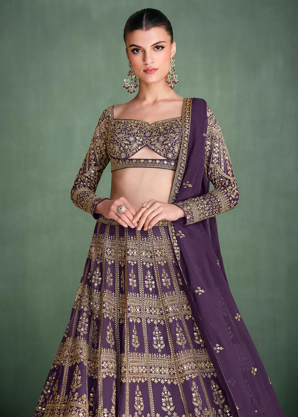 Purple Embroidered Georgette Designer Party Style Lehenga Choli - Image 2