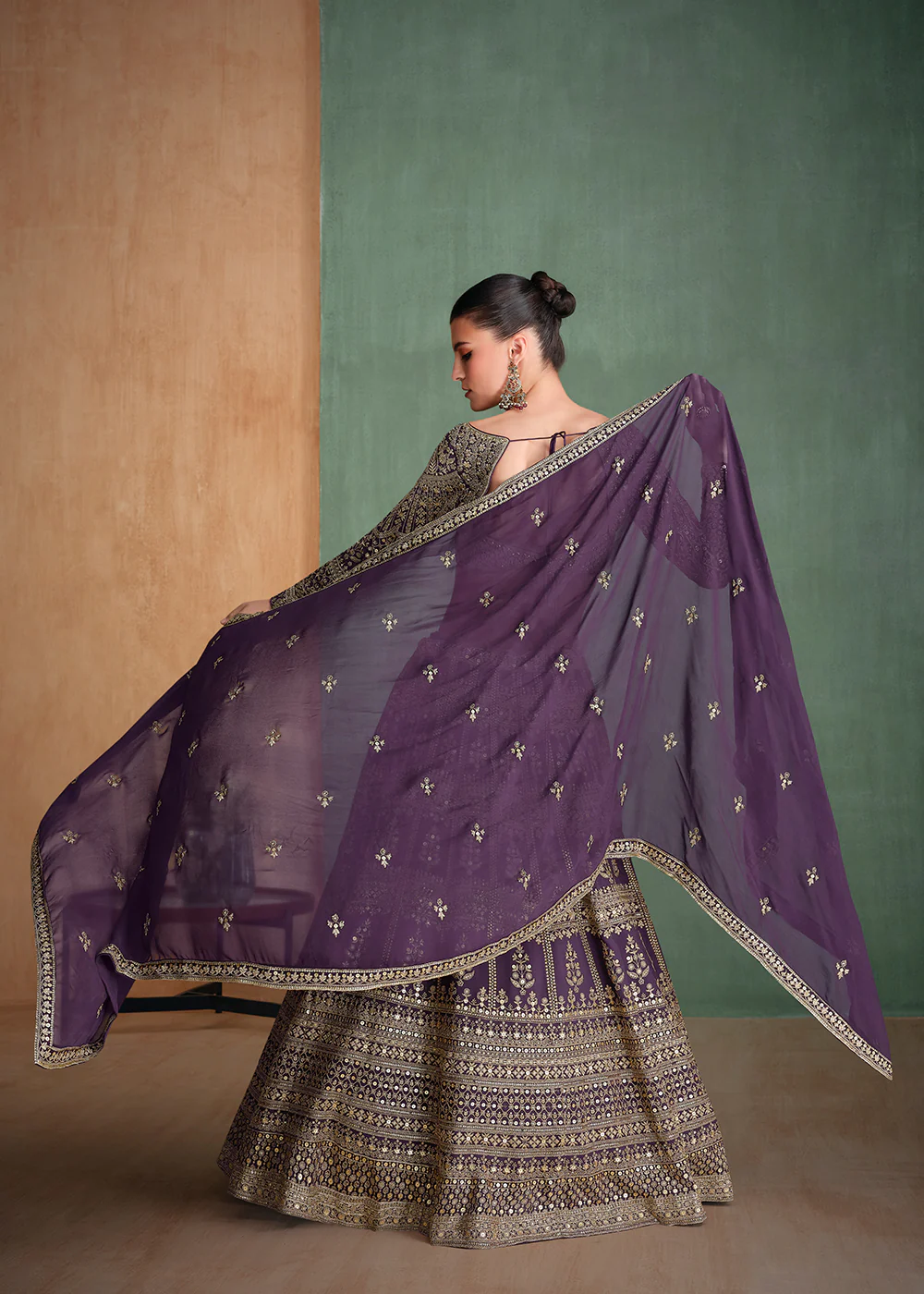 Purple Embroidered Georgette Designer Party Style Lehenga Choli - Image 3