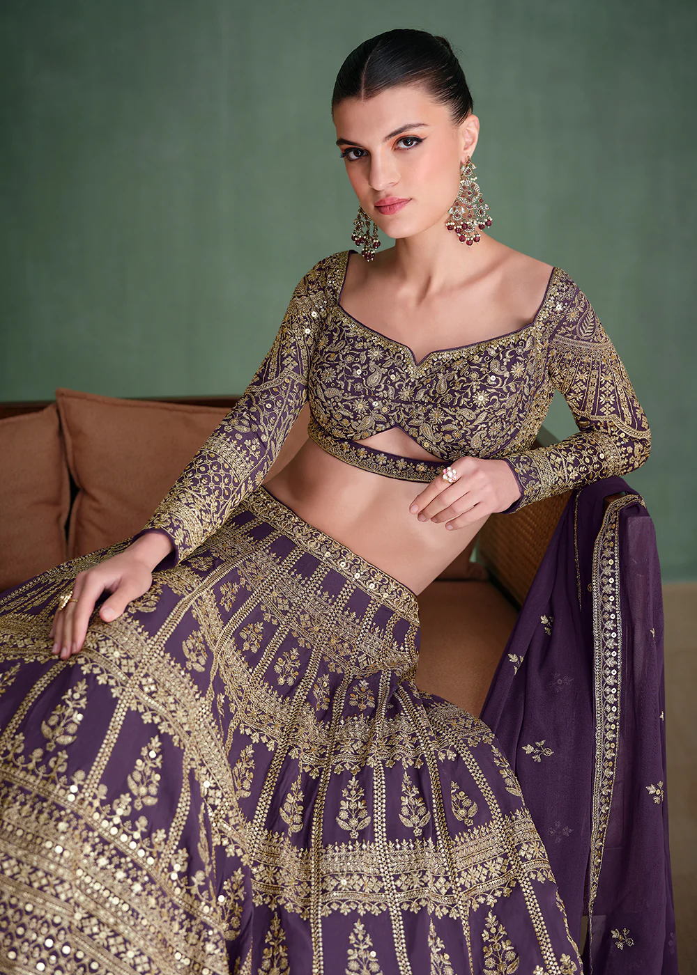 Purple Embroidered Georgette Designer Party Style Lehenga Choli - Image 4