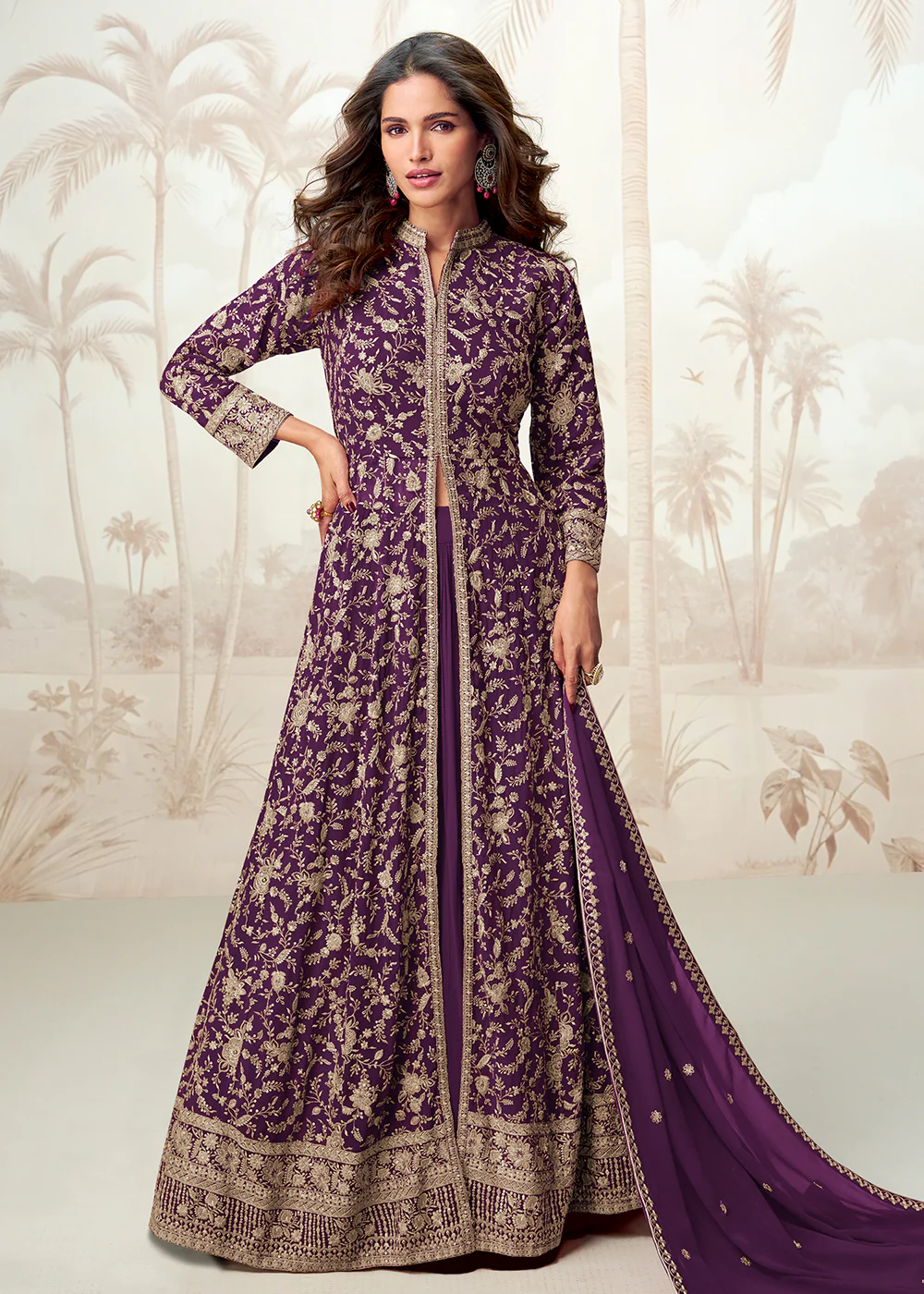 Purple Embroidered Slit Georgette Skirt Style Anakali Suit