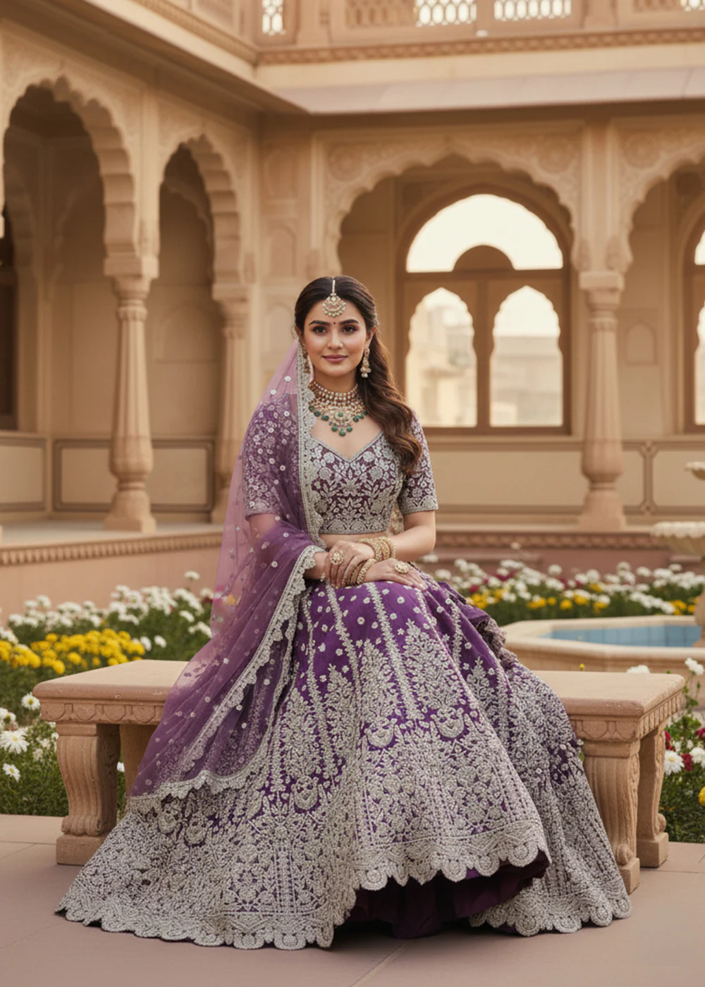 Purple Fancy Dori & Sequins Net Wedding Lehenga Choli - Image 3