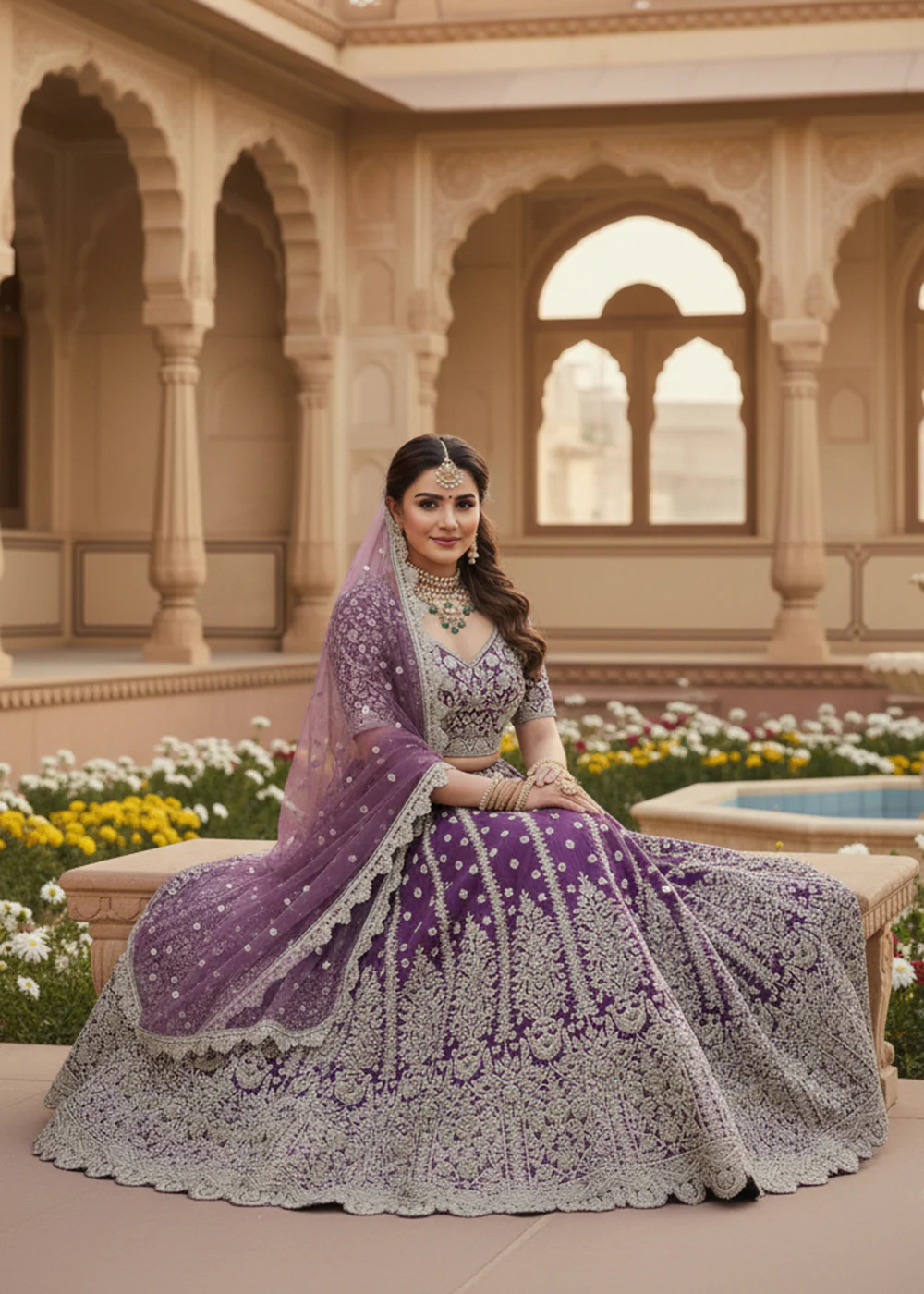 Purple Fancy Dori & Sequins Net Wedding Lehenga Choli - Image 4