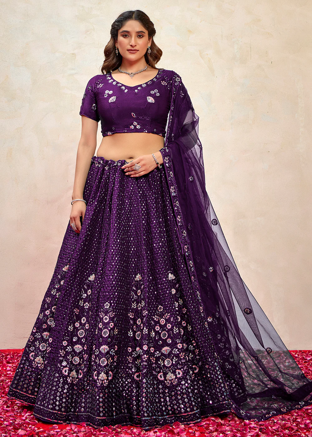 Purple Fendy Silk Embroidered Party Wear Lehenga Choli - Image 3