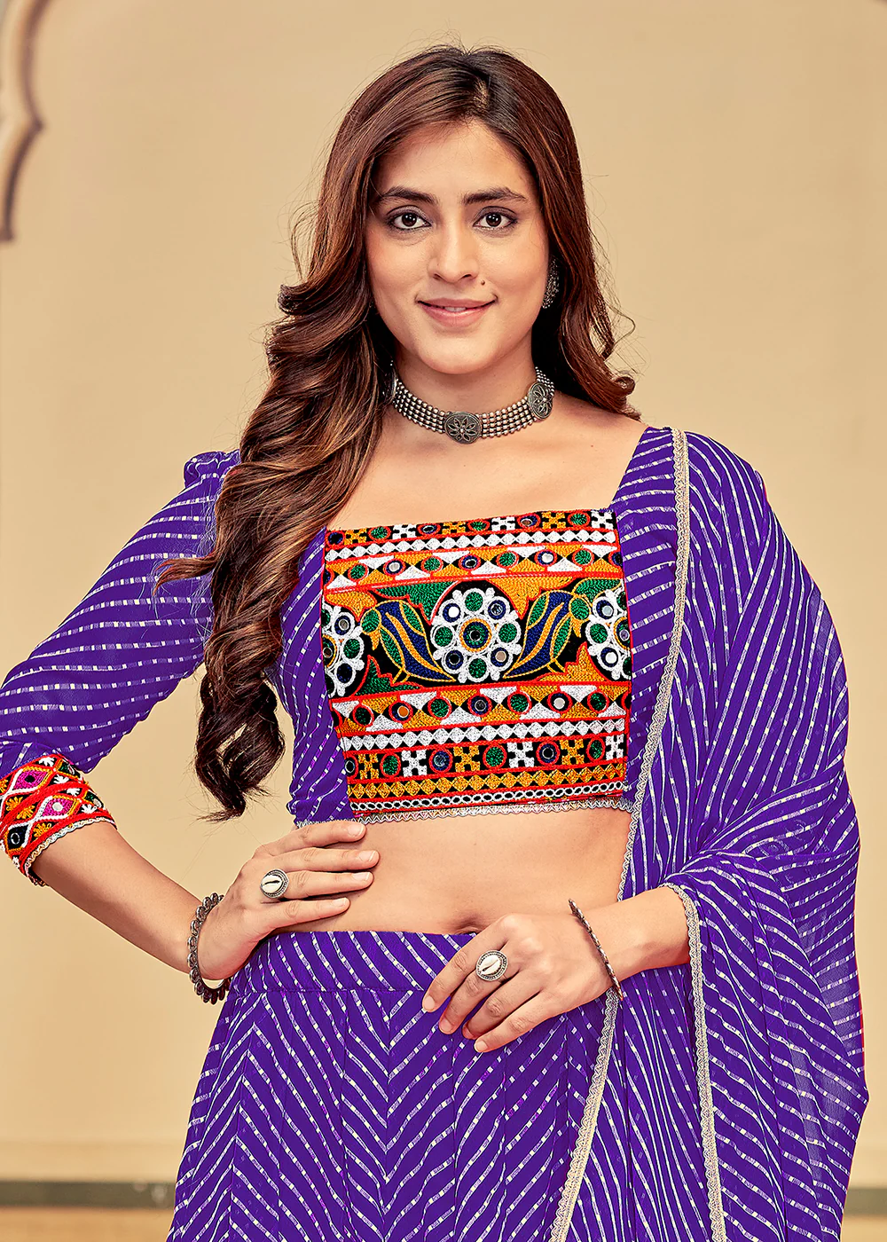 Purple Gamthi Work Georgette Navratri Special Chaniya Choli - Image 2