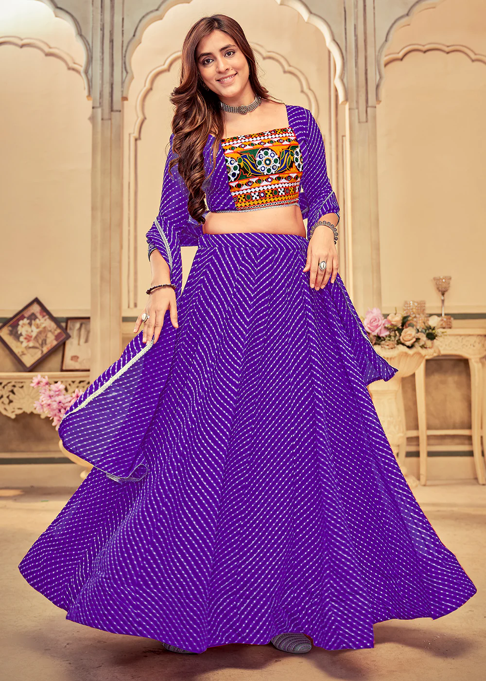 Purple Gamthi Work Georgette Navratri Special Chaniya Choli - Image 4