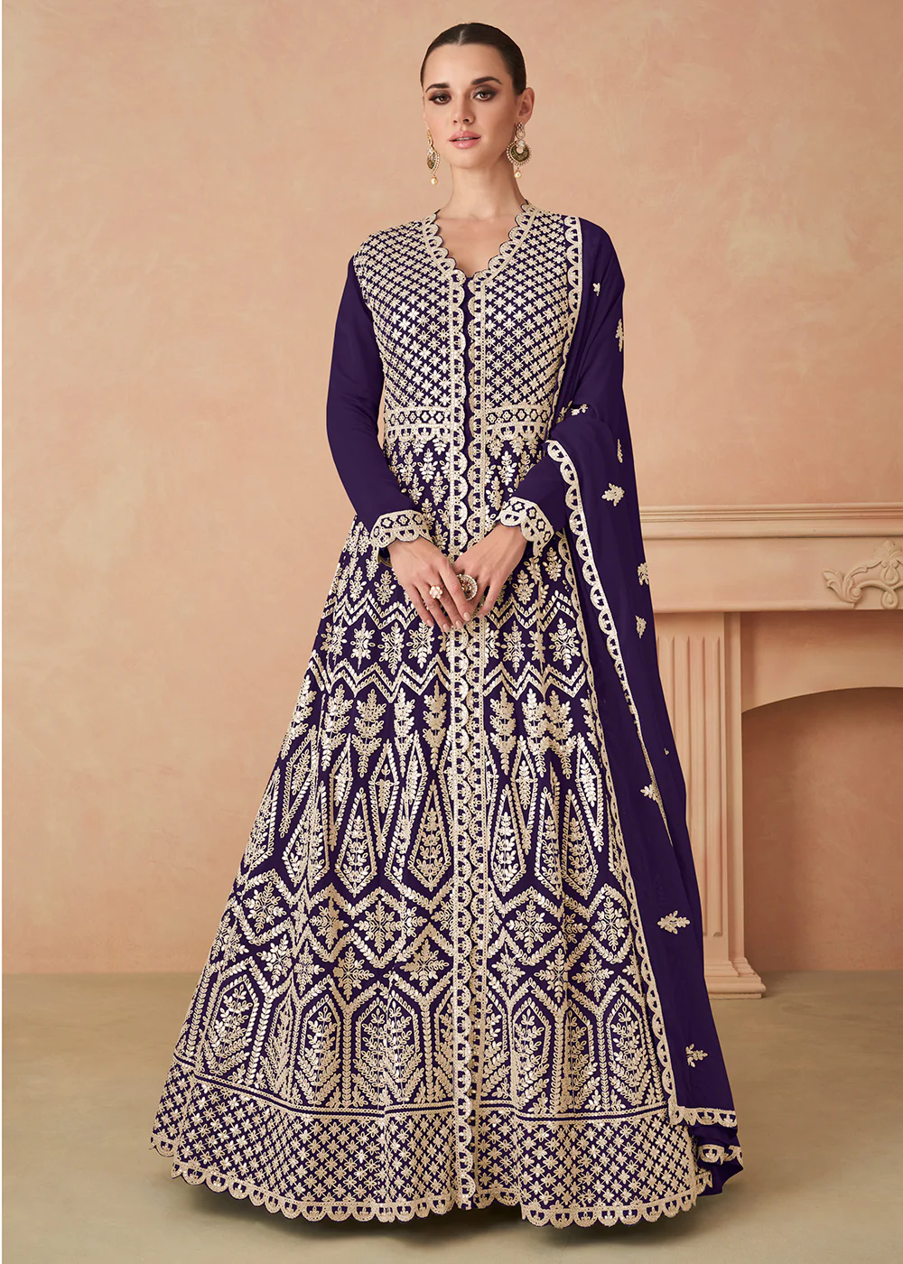 Purple Georgette Skirt Style Anarkali Gown