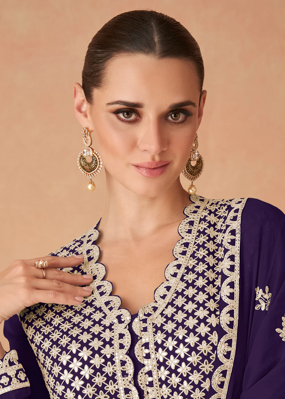 Purple Georgette Skirt Style Anarkali Gown - Image 2