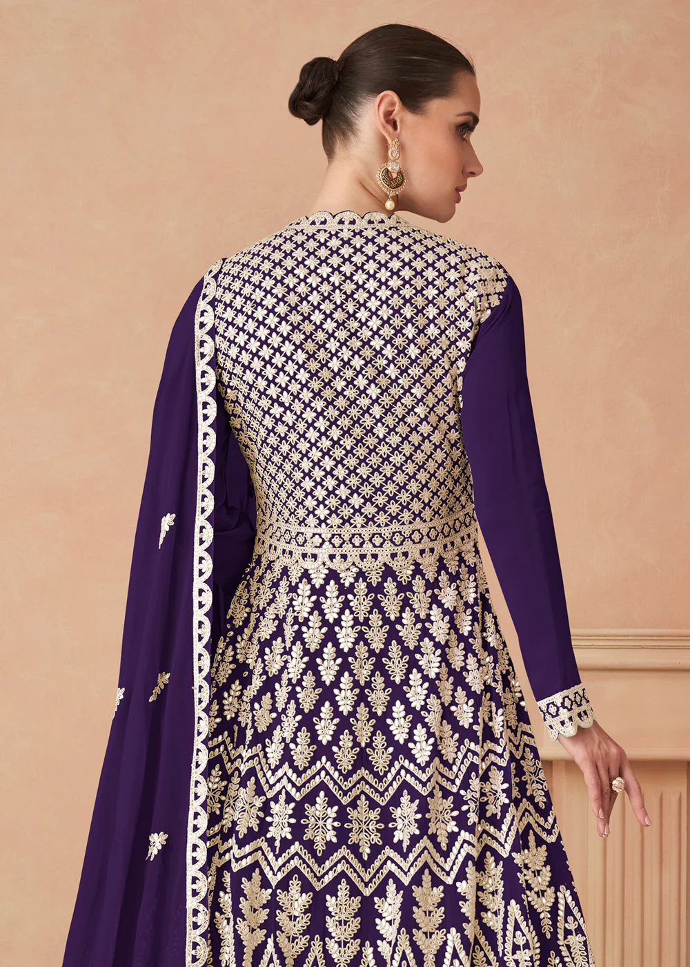 Purple Georgette Skirt Style Anarkali Gown - Image 3
