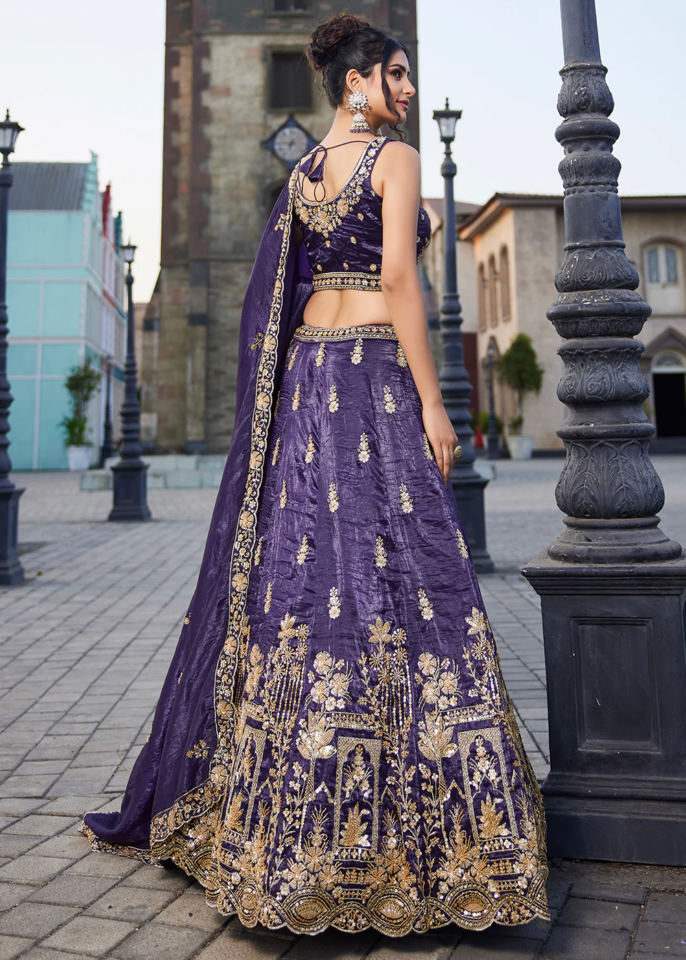 Purple Handwork Embroidered Designer Wedding Lehenga Choli - Image 3