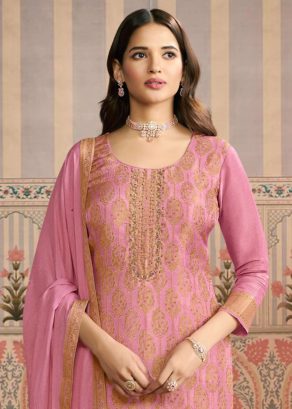 Purple Handwork Shimmer Jacquard Festive Salwar Suit - Image 2