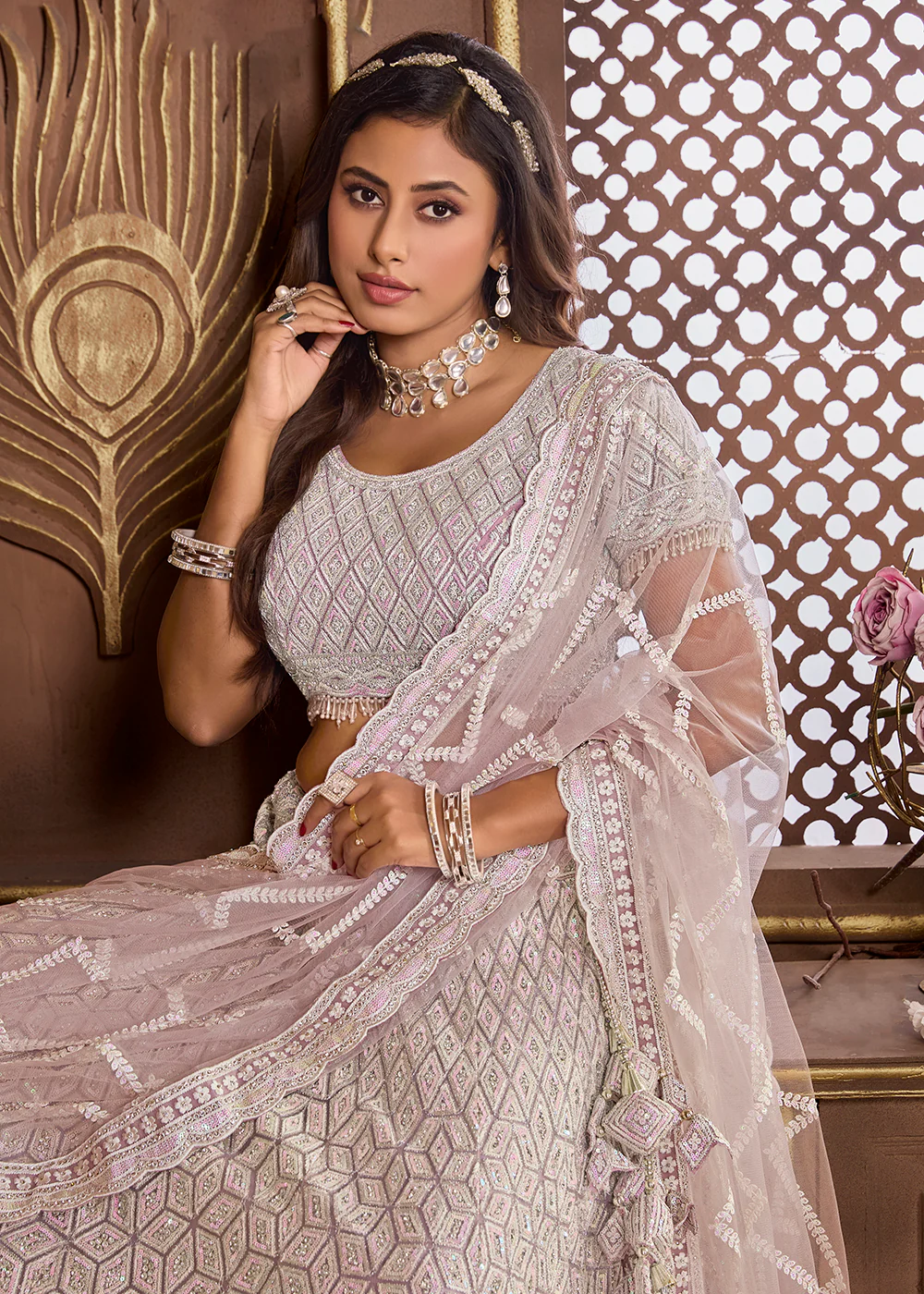 Purple Heavy Embroidered Designer Bridal Lehenga Choli - Image 2
