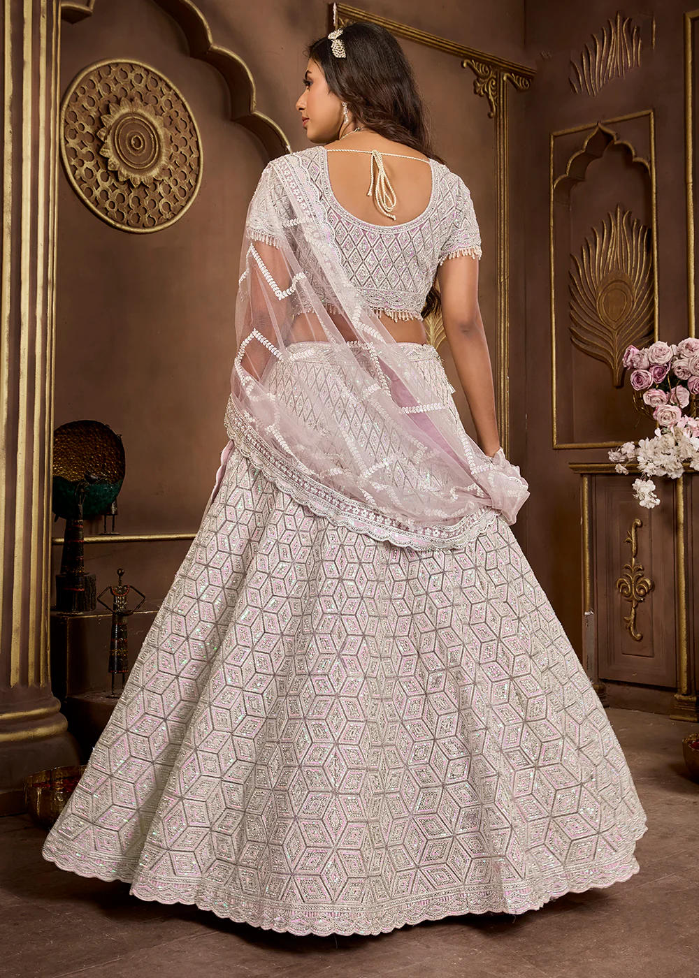 Purple Heavy Embroidered Designer Bridal Lehenga Choli - Image 3
