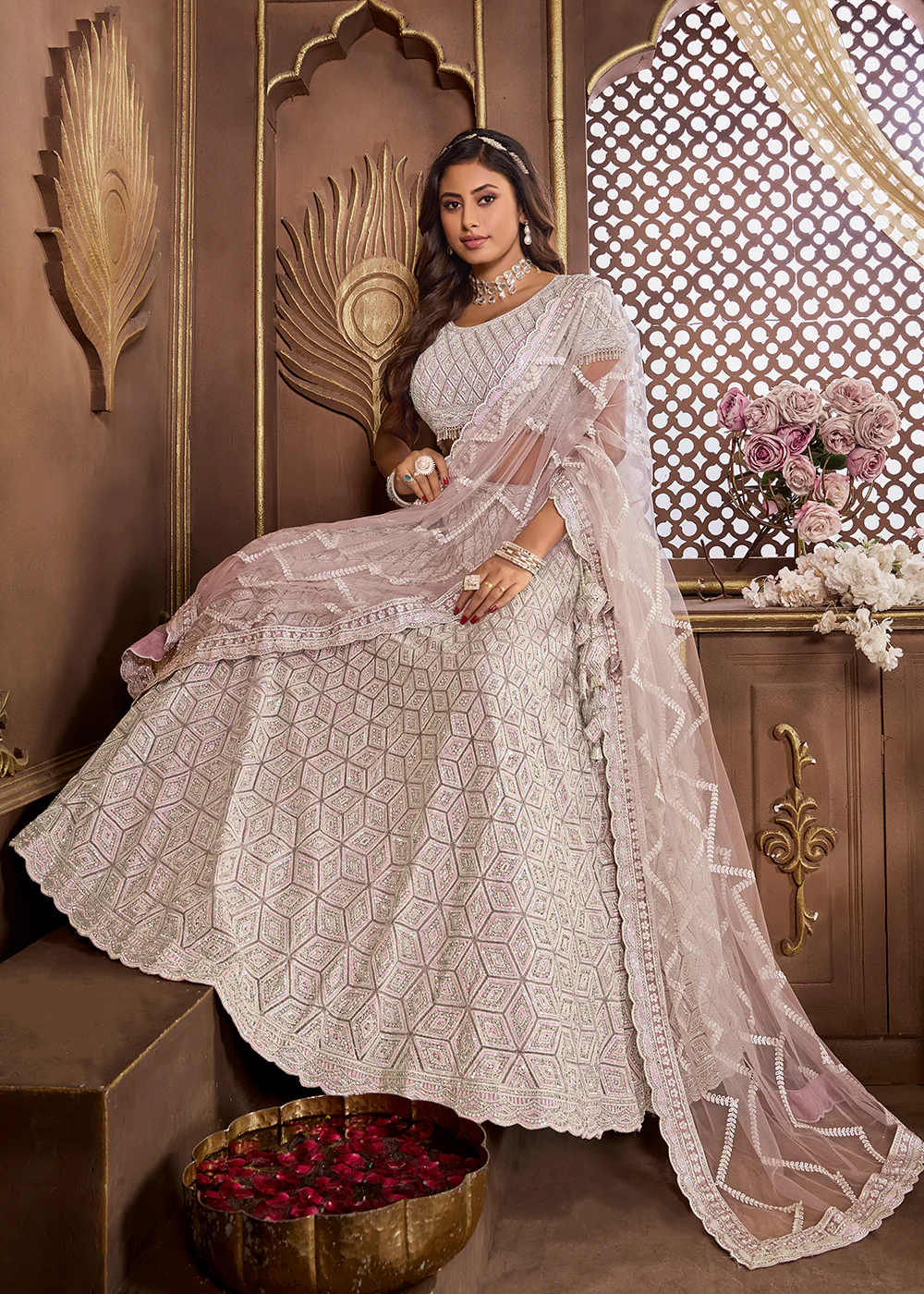 Purple Heavy Embroidered Designer Bridal Lehenga Choli - Image 4