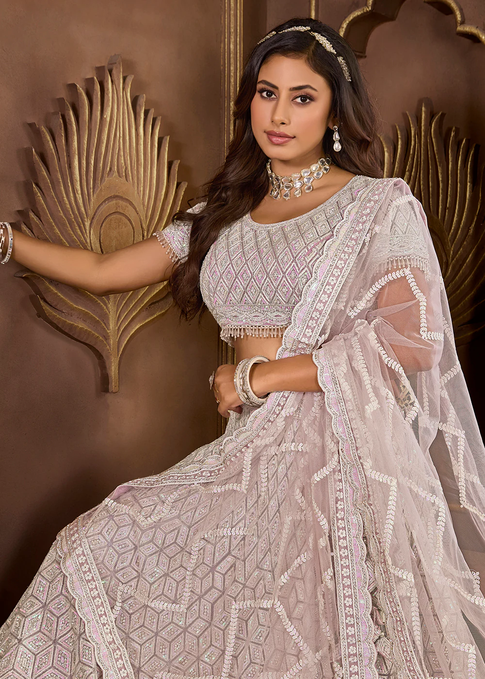 Purple Heavy Embroidered Designer Bridal Lehenga Choli - Image 5