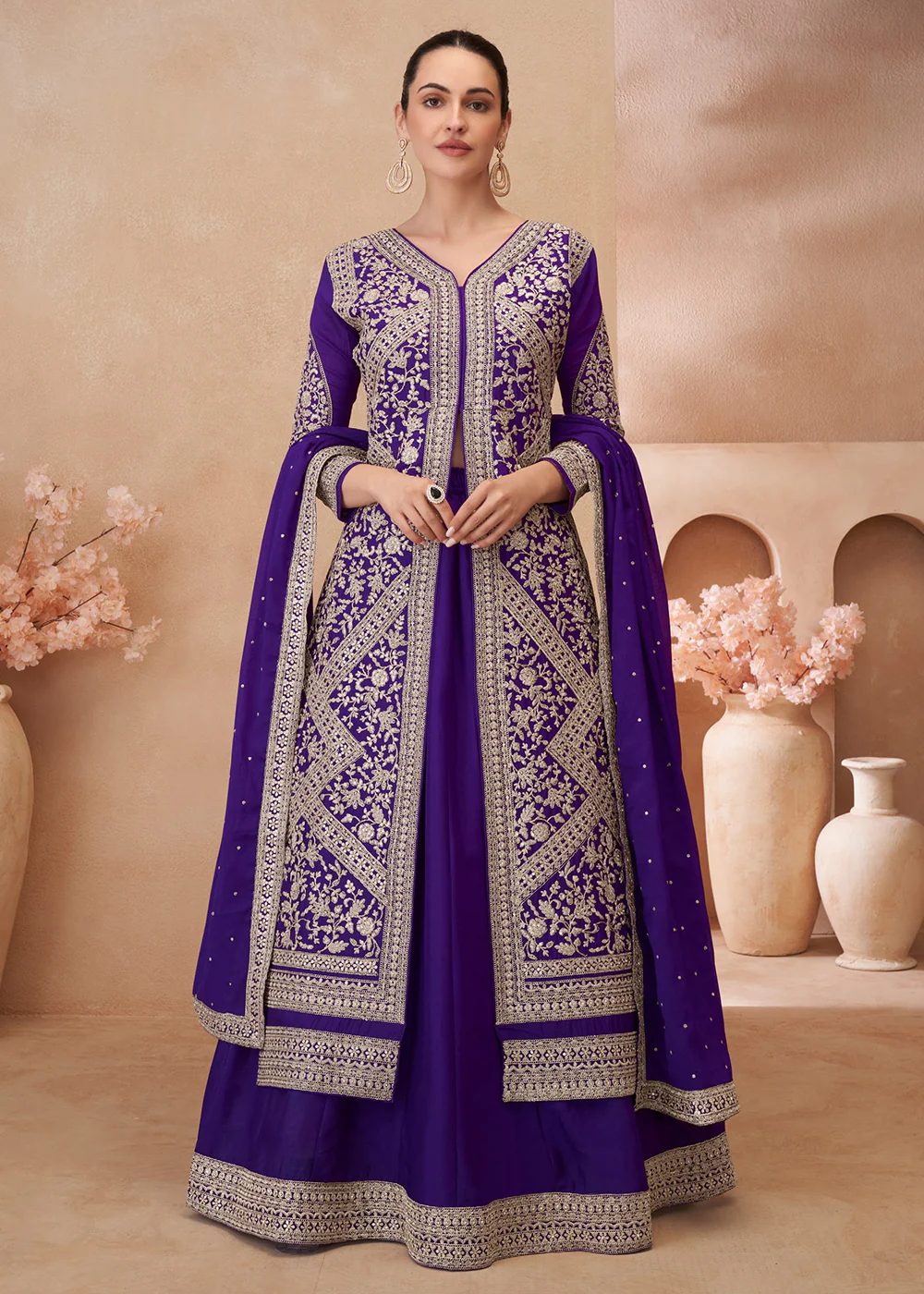 Purple Heavy Embroidered Pakistani Style Lehenga Choli