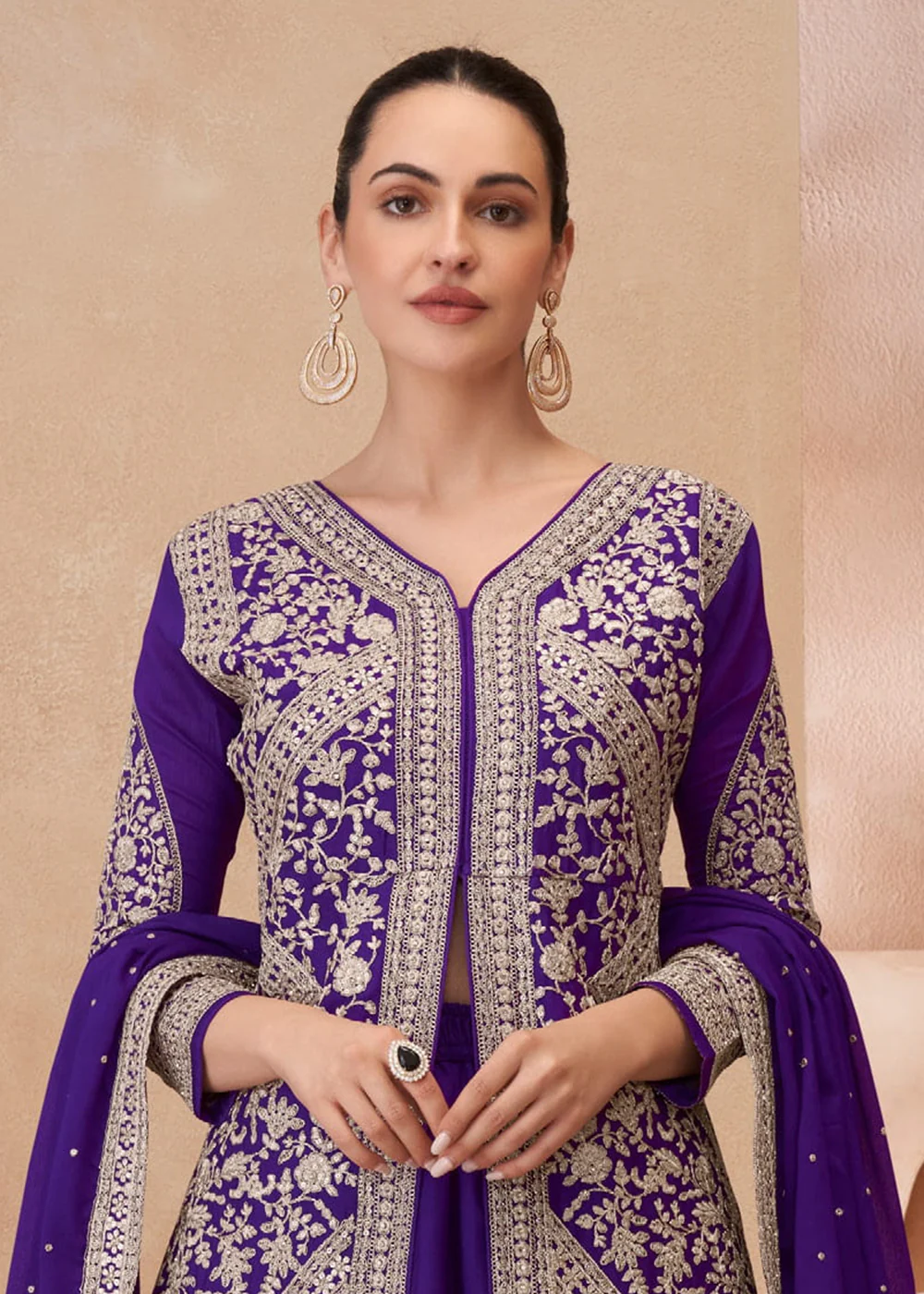 Purple Heavy Embroidered Pakistani Style Lehenga Choli - Image 2