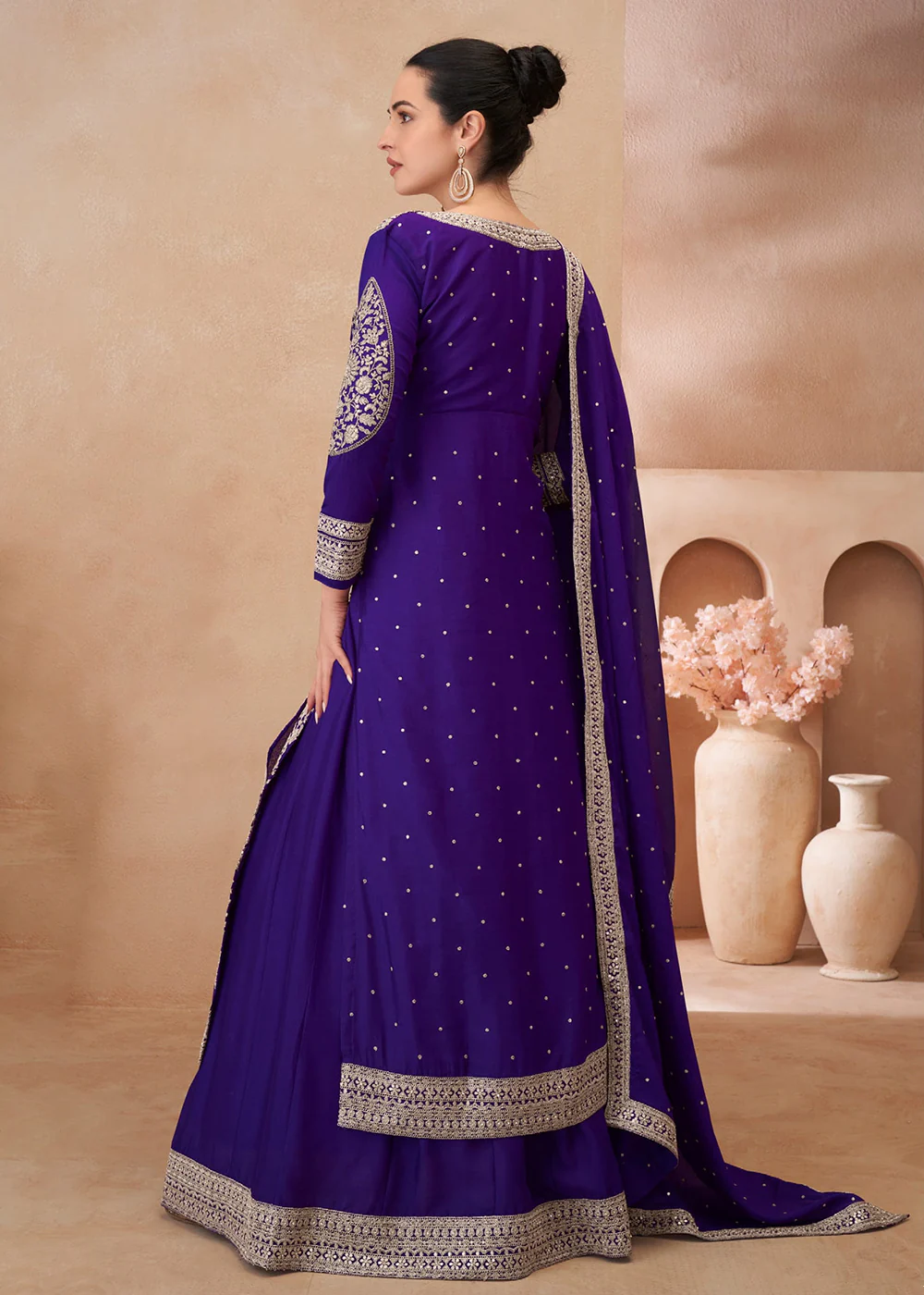 Purple Heavy Embroidered Pakistani Style Lehenga Choli - Image 3