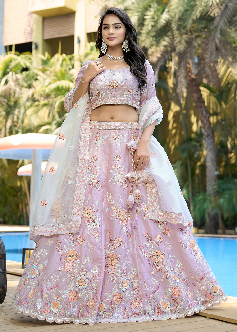 Purple Heavy Embroidered Wedding Bridal Lehenga Choli