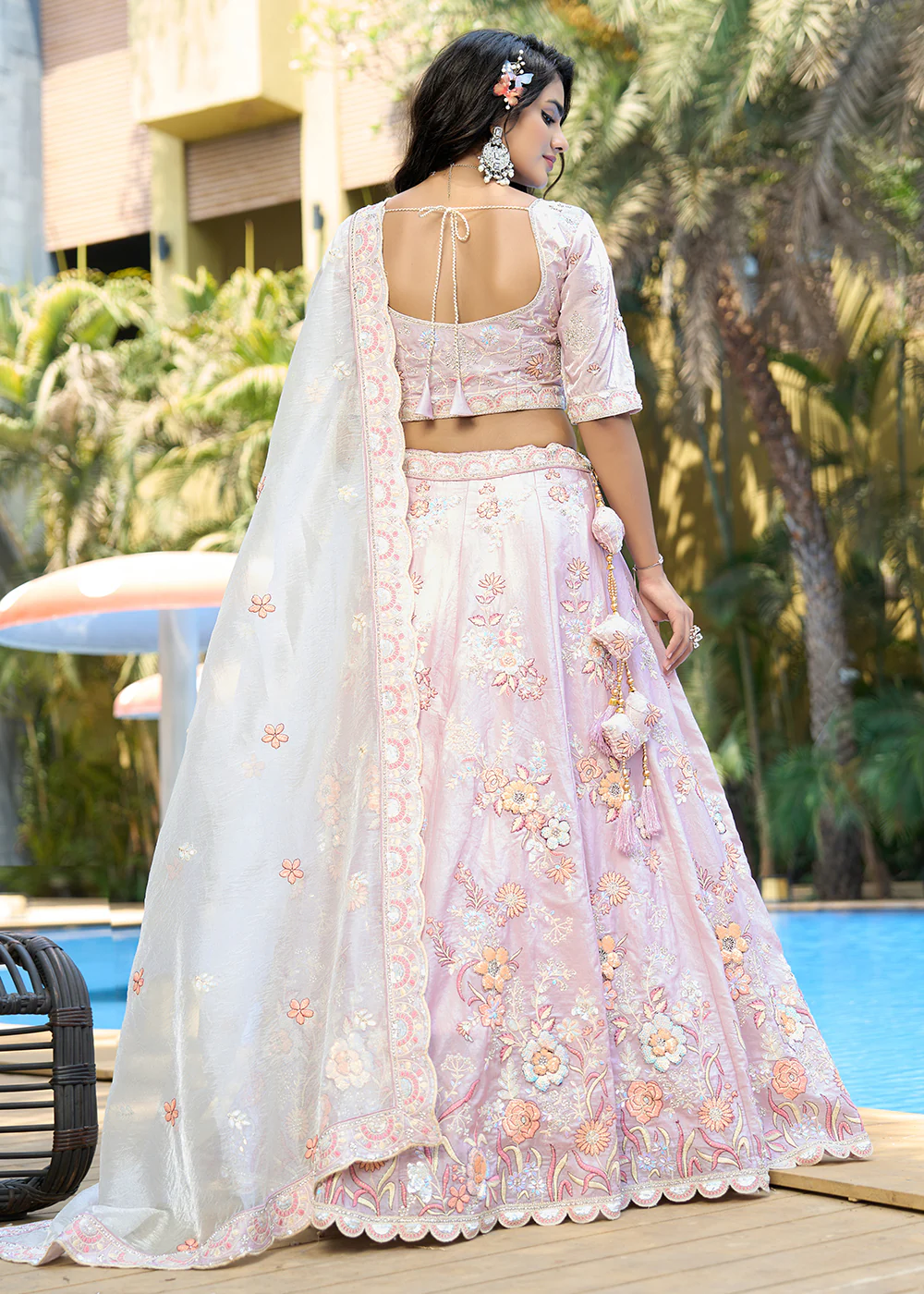 Purple Heavy Embroidered Wedding Bridal Lehenga Choli - Image 3