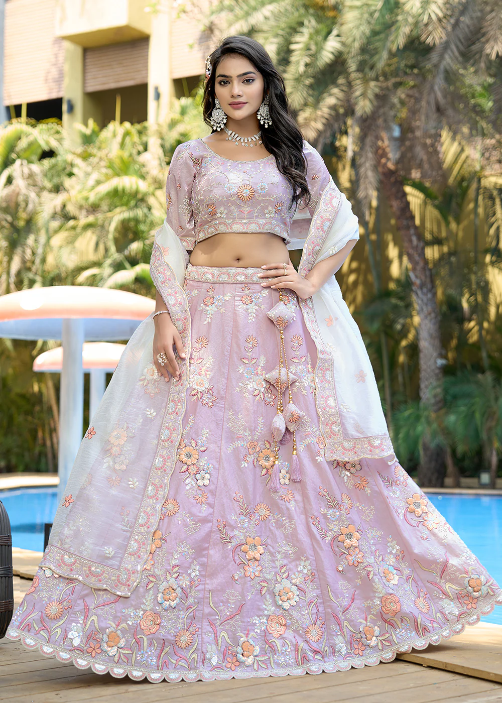 Purple Heavy Embroidered Wedding Bridal Lehenga Choli - Image 4