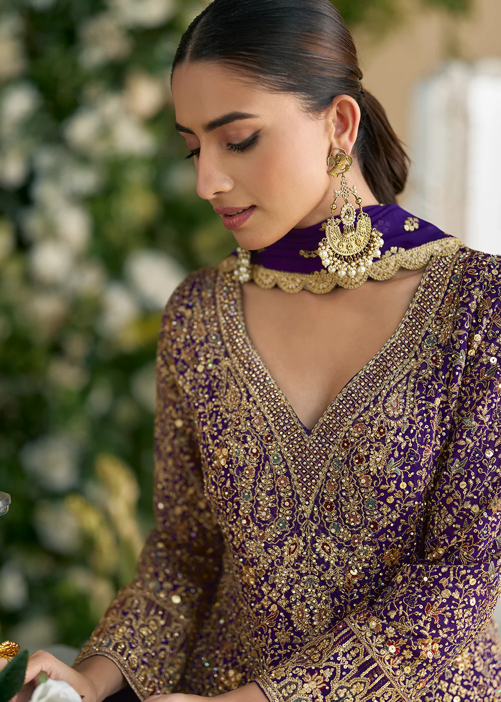 Purple Heavy Embroidered Wedding Wear Palazzo Suit - Image 2