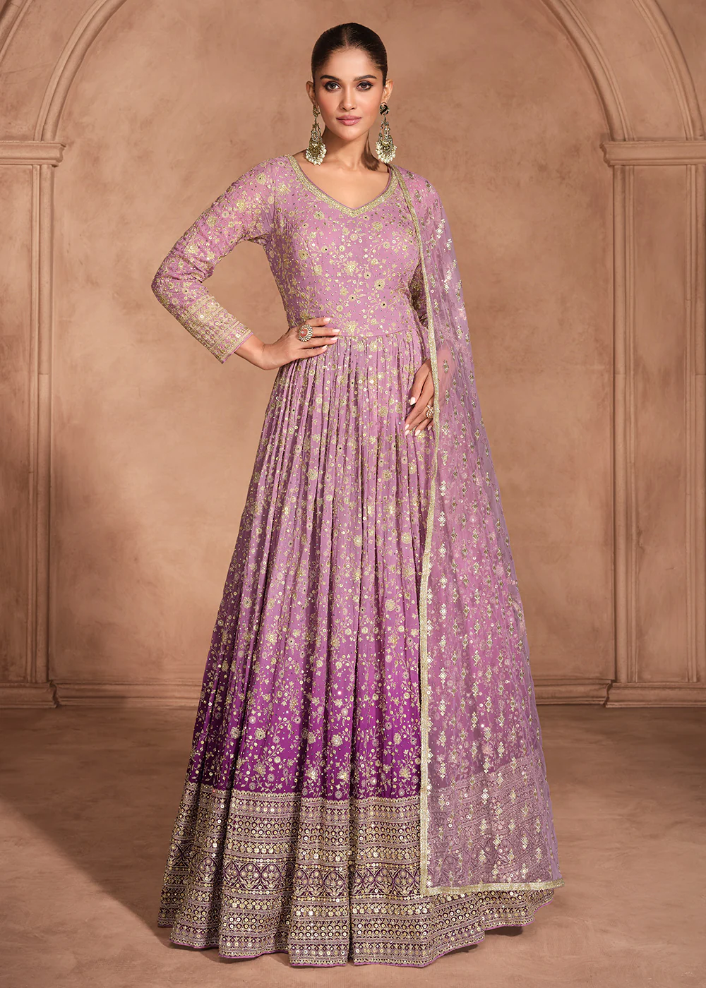 Purple Heavy Sequins Embroidered Designer Anarkali Gown