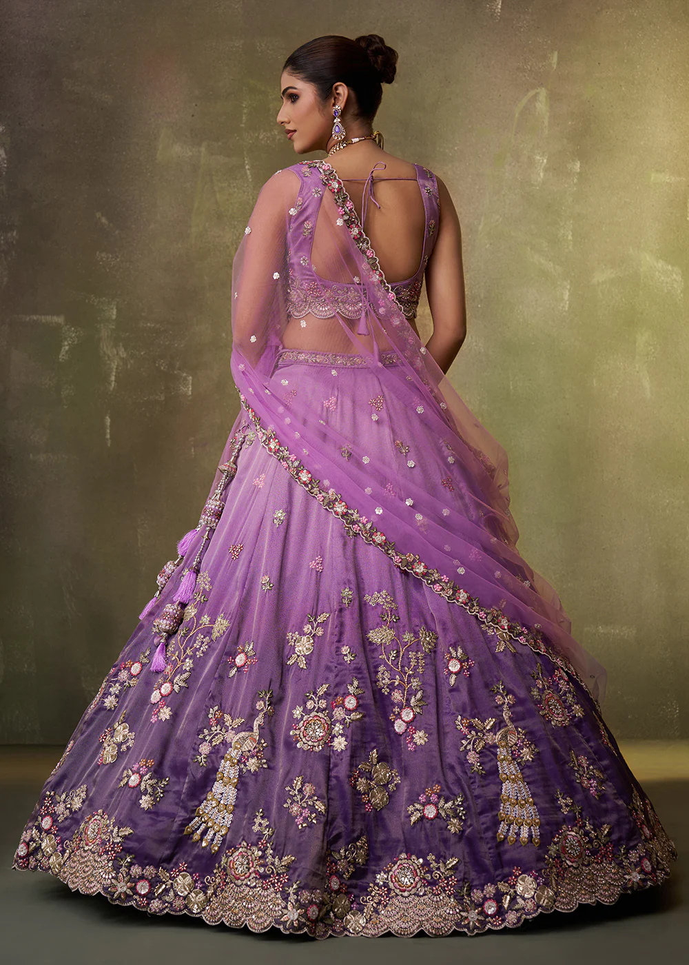 Purple Heavy Tissue Pre Wedding Party Lehenga Choli - Image 3