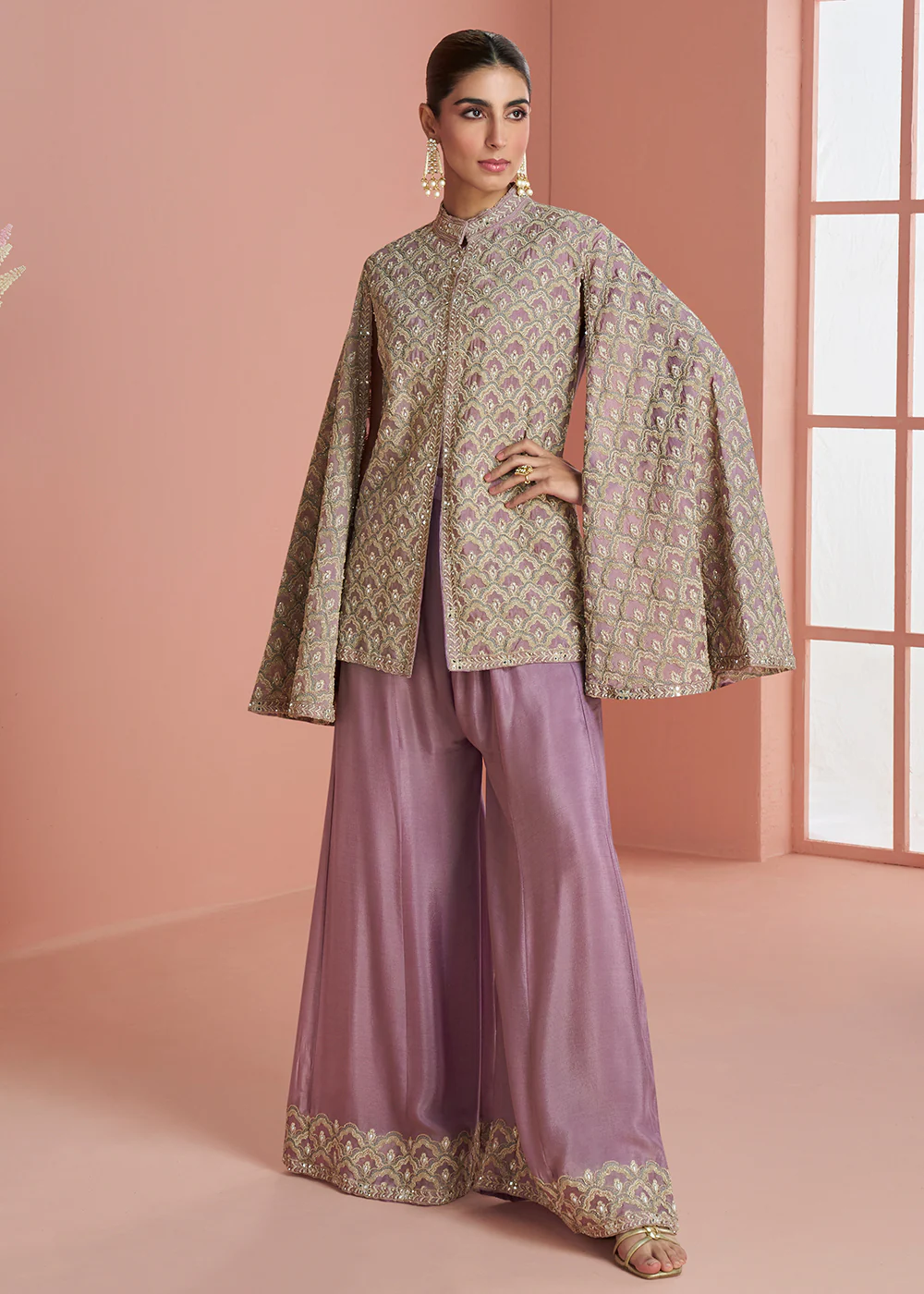 Purple Indo Western Style Designer Party Palazzo Suit