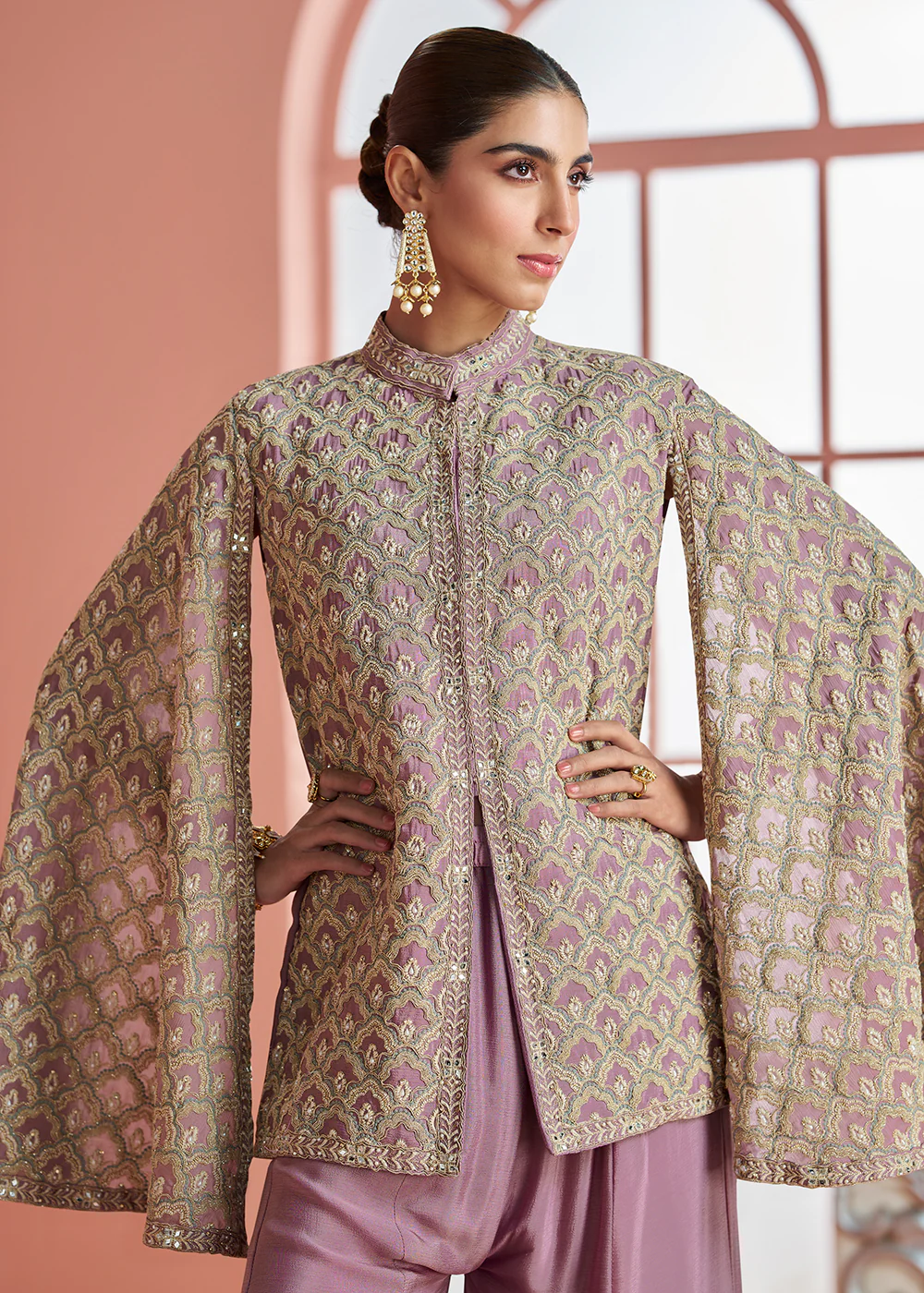 Purple Indo Western Style Designer Party Palazzo Suit - Image 2