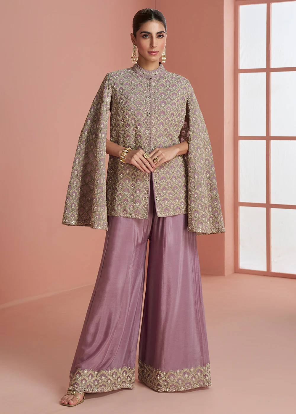 Purple Indo Western Style Designer Party Palazzo Suit - Image 3