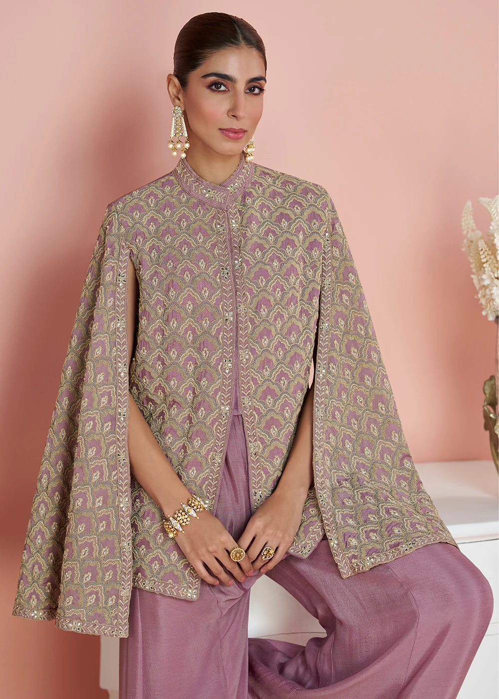 Purple Indo Western Style Designer Party Palazzo Suit - Image 4