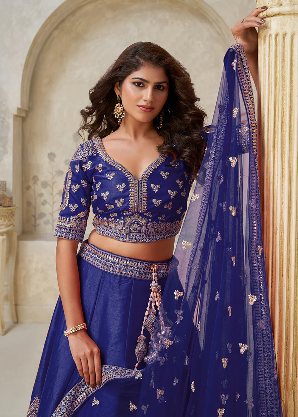 Purple Leaf Motifs Embroidered Wedding Lehenga Choli - Image 2