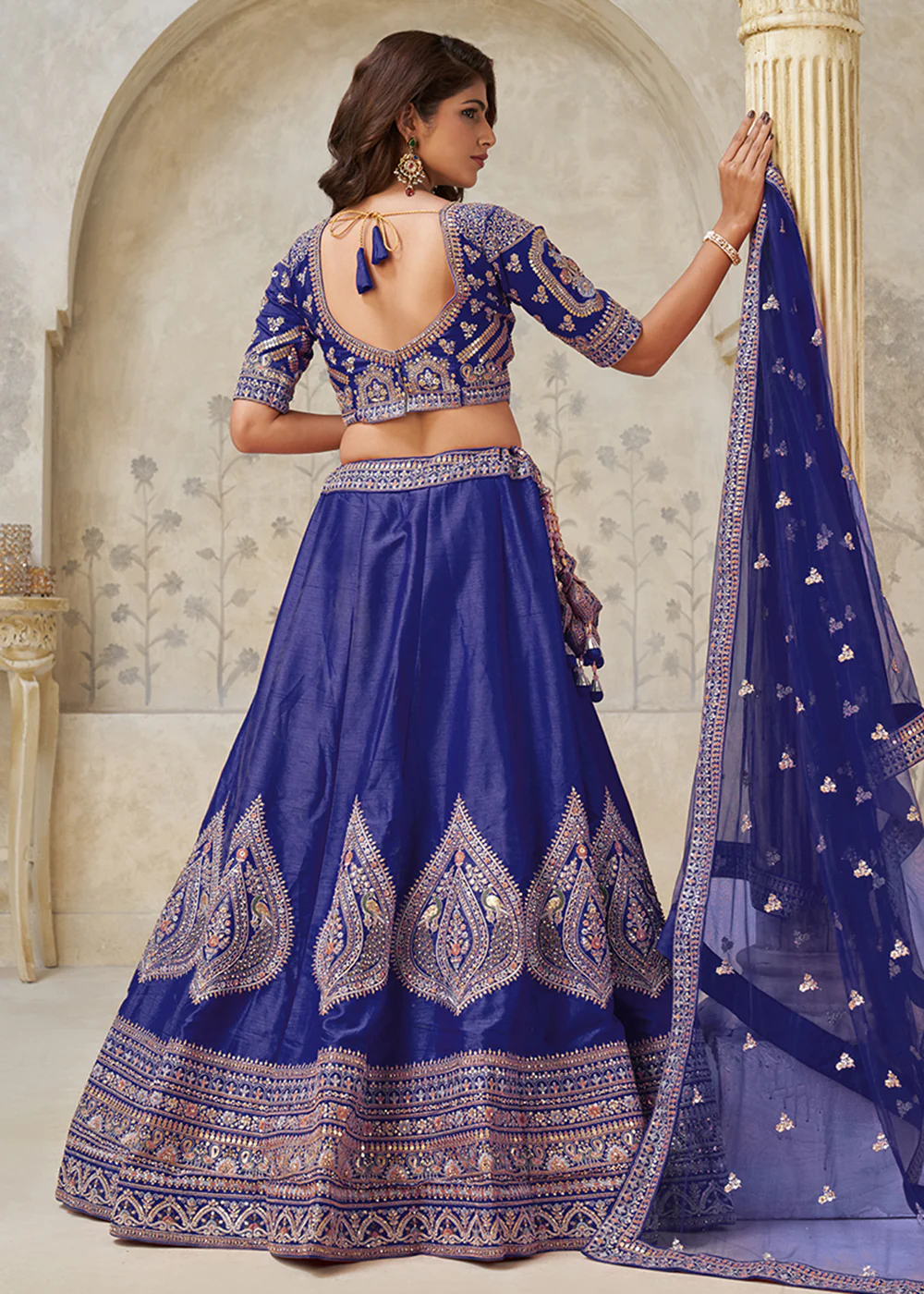Purple Leaf Motifs Embroidered Wedding Lehenga Choli - Image 3