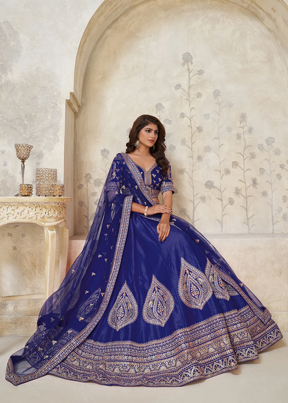 Purple Leaf Motifs Embroidered Wedding Lehenga Choli - Image 4
