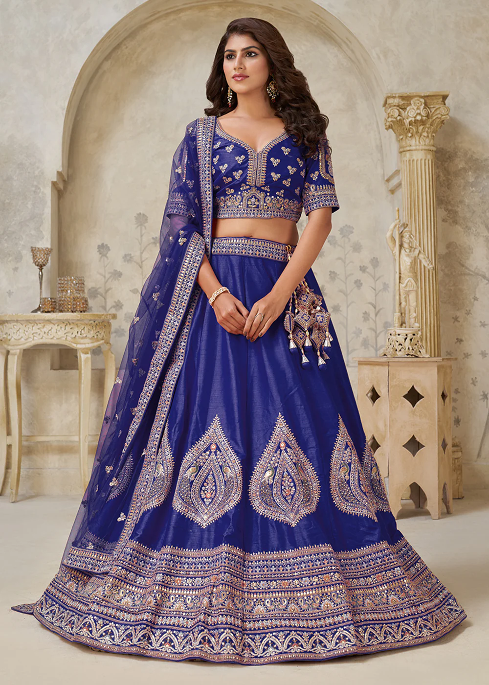Purple Leaf Motifs Embroidered Wedding Lehenga Choli - Image 5