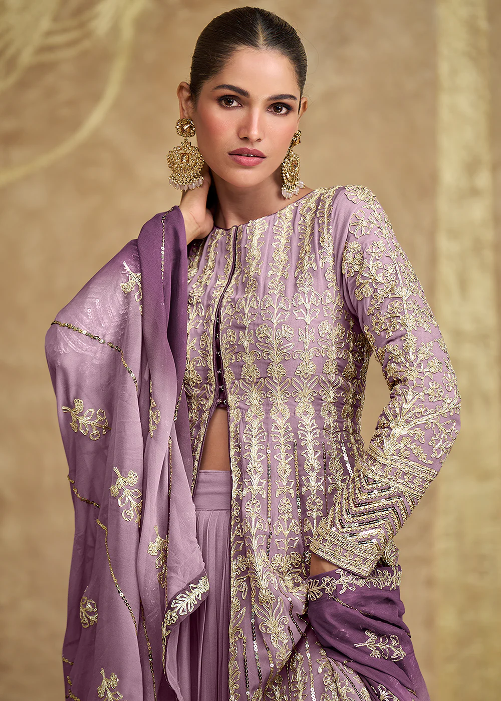 Purple & Lilac Ombre Slit Georgette Skirt Style Anakali Suit - Image 2