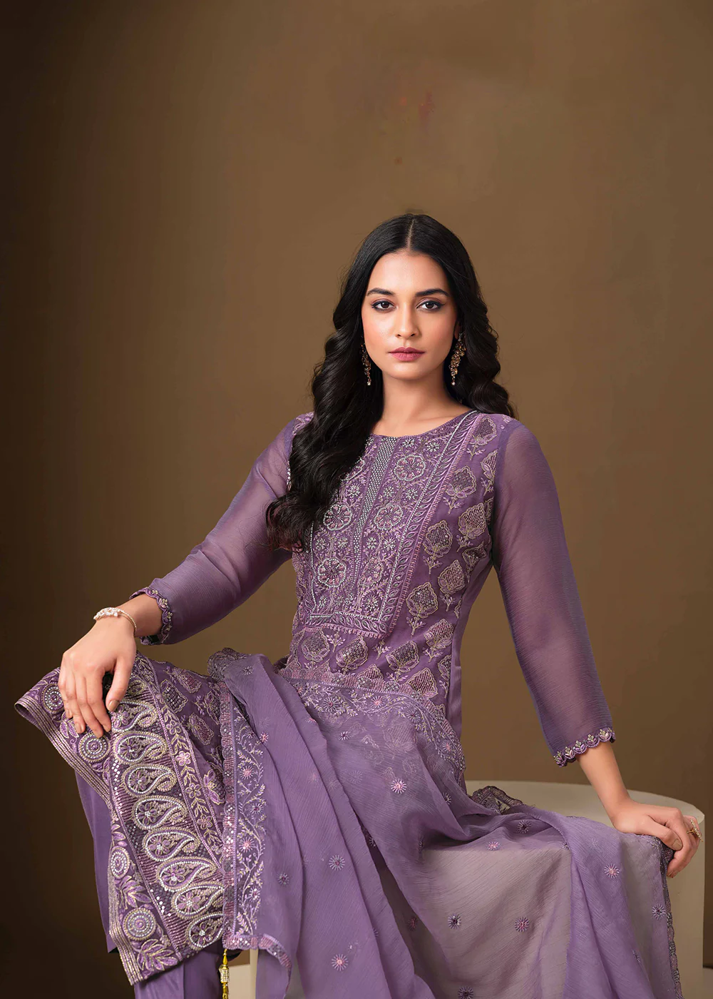 Purple Lucknowi & Zarkan Embroidered Festive Salwar Suit - Image 4