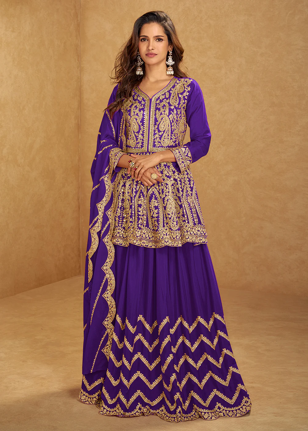 Purple Mirror & Sequins Embroidered Festive Lehenga Skirt Suit