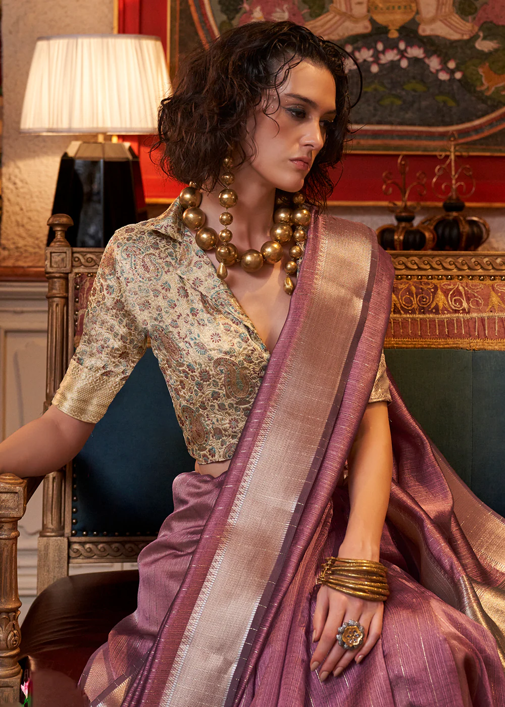 Purple Moss Chiffon Party Style Designer Saree - Image 2