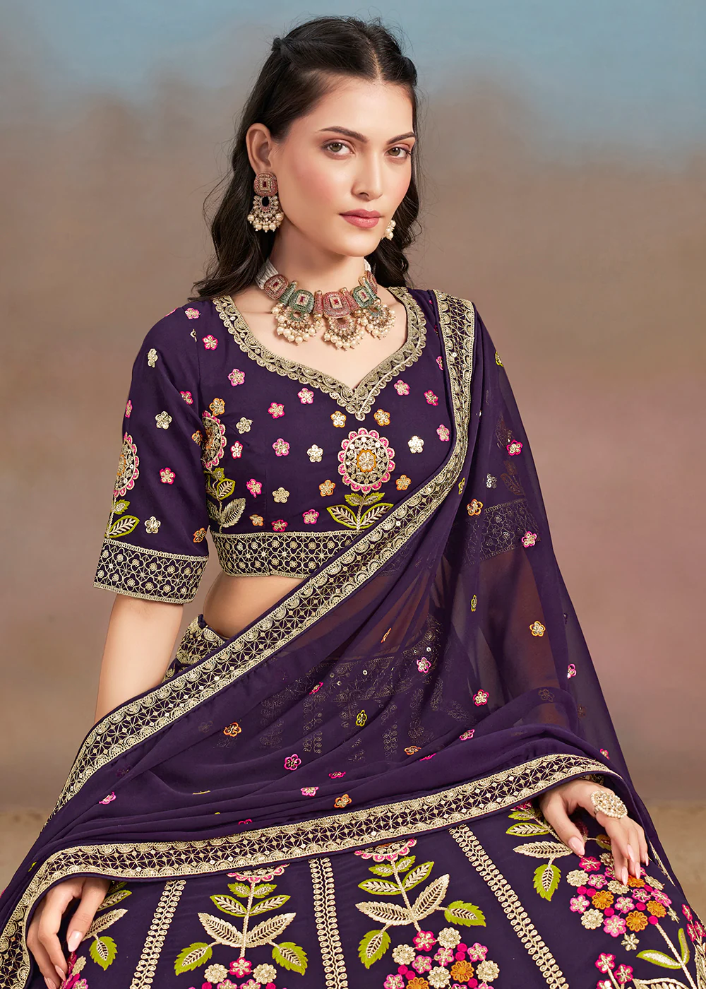 Purple Multi Color Threads Work Festive Lehenga Choli - Image 2