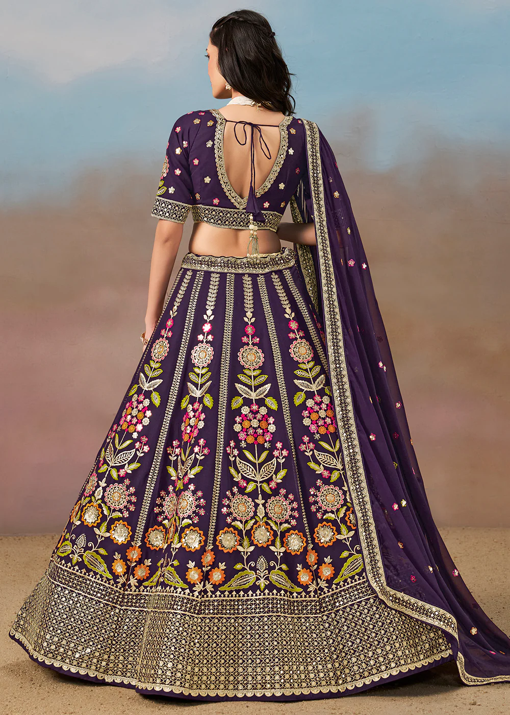 Purple Multi Color Threads Work Festive Lehenga Choli - Image 3