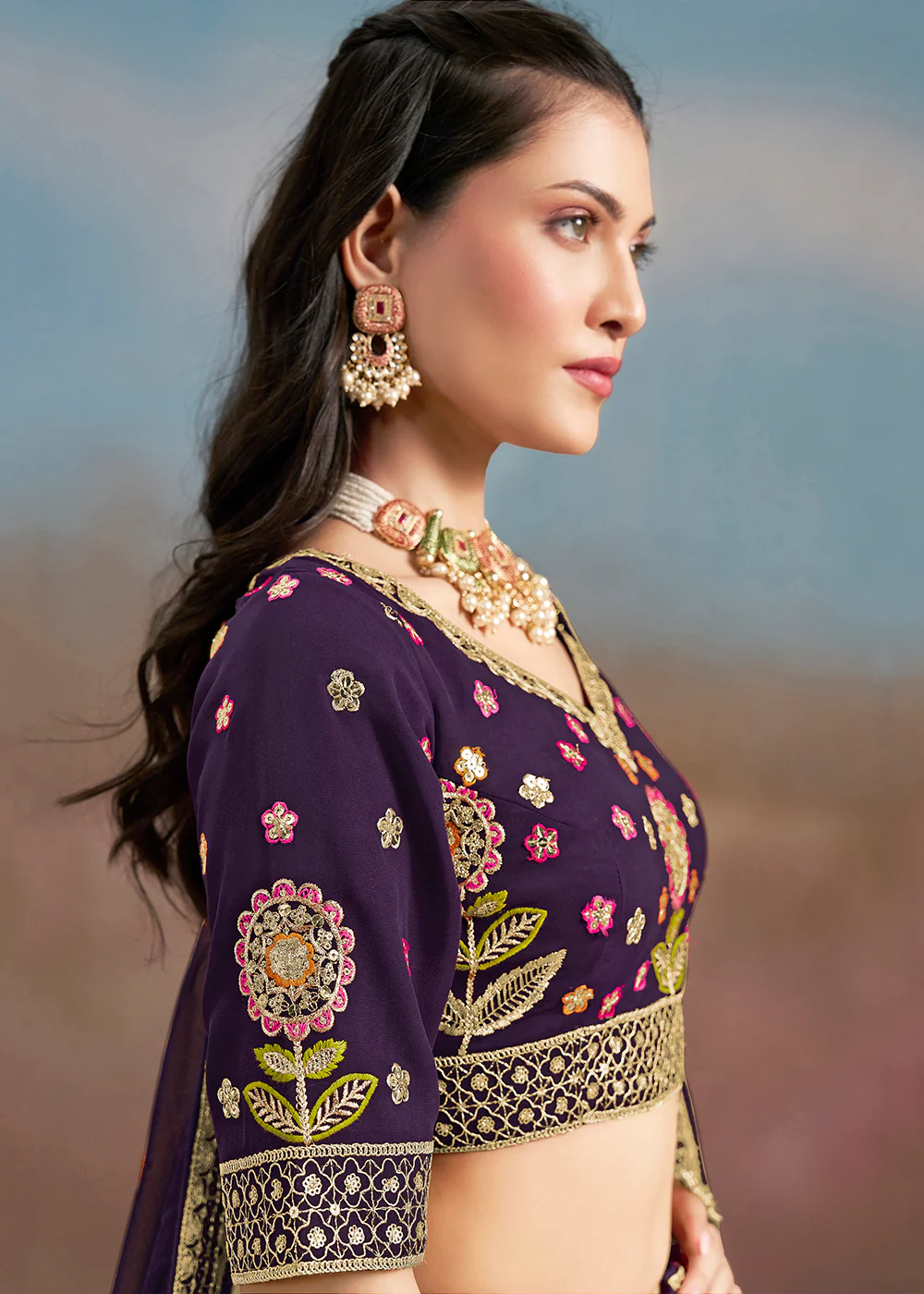 Purple Multi Color Threads Work Festive Lehenga Choli - Image 6