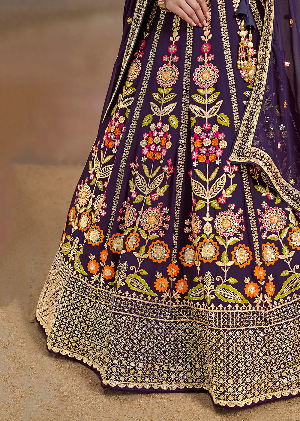 Purple Multi Color Threads Work Festive Lehenga Choli - Image 8