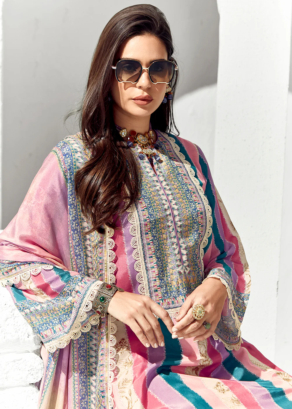 Purple Multicolor Cotton Lawn Digital Printed Salwar Suit - Image 2