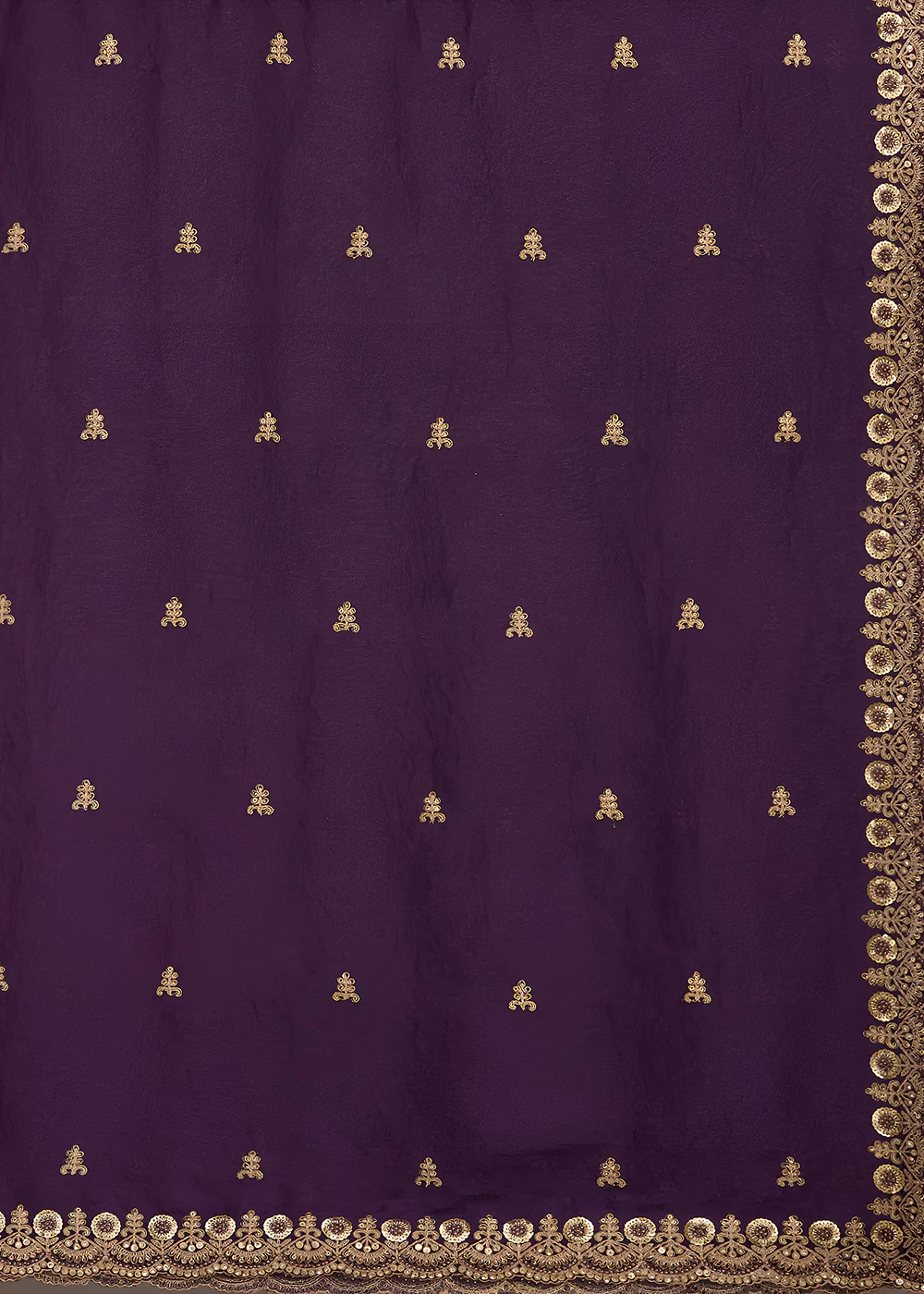 Purple Multiple Sequins Embroidered Wedding Saree - Image 8