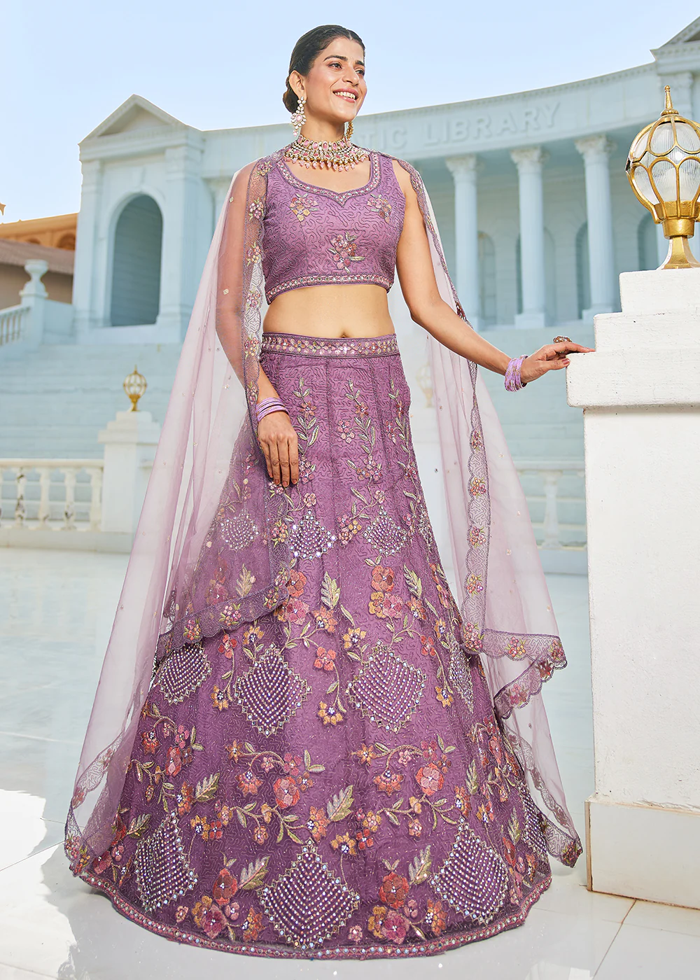 Purple Net Cording & Zarkan Festive Lehenga Choli