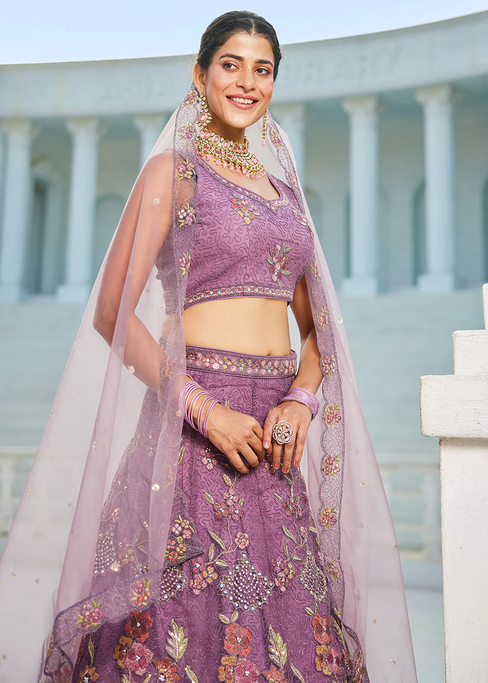 Purple Net Cording & Zarkan Festive Lehenga Choli - Image 2