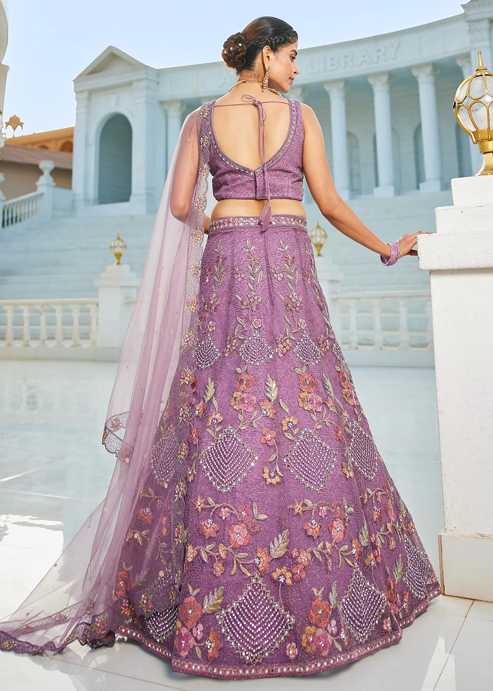 Purple Net Cording & Zarkan Festive Lehenga Choli - Image 3