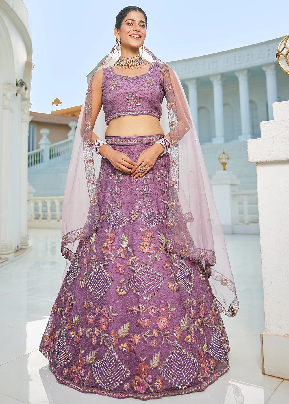 Purple Net Cording & Zarkan Festive Lehenga Choli - Image 5